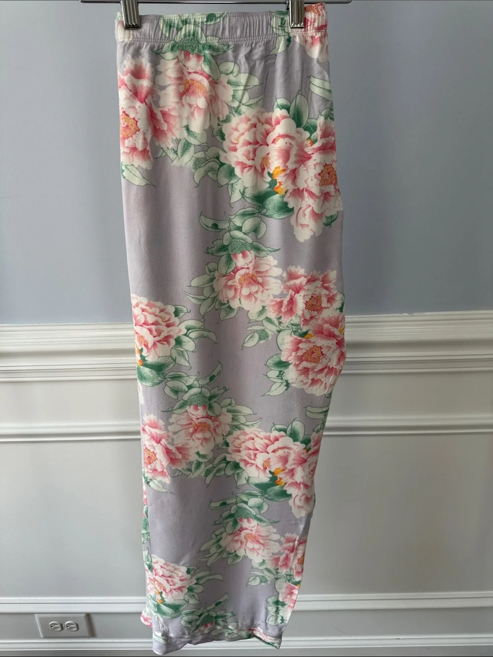 Papinelle Ava Lavender Floral Peony Button Front Long Sleeve Pajama Set L Large